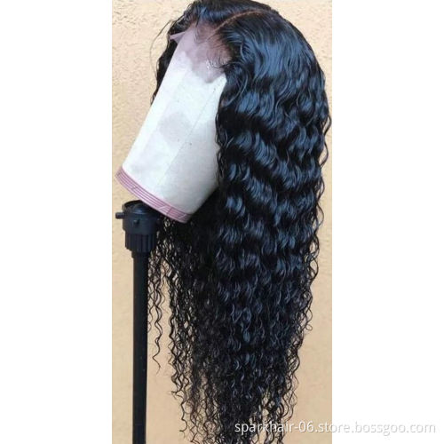 Wholesale HD Transparent Lace 100% Human Hair Deep Wave Wig,Brazilian Hair Water Wave Lace Front Wigs With Baby Hair